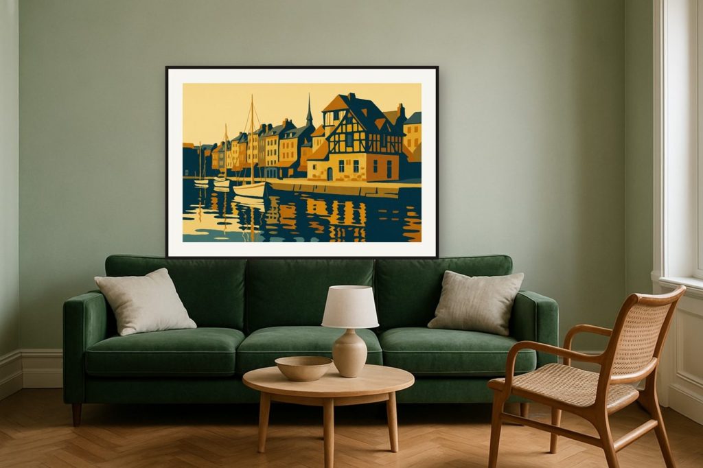 L’affiche Honfleur – Le Vieux Bassin accrochée dans une pièce